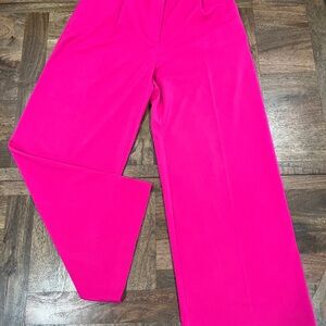 Zara Bright Pink Wide Leg Pants With Side Pockets, Pleats Womens XL